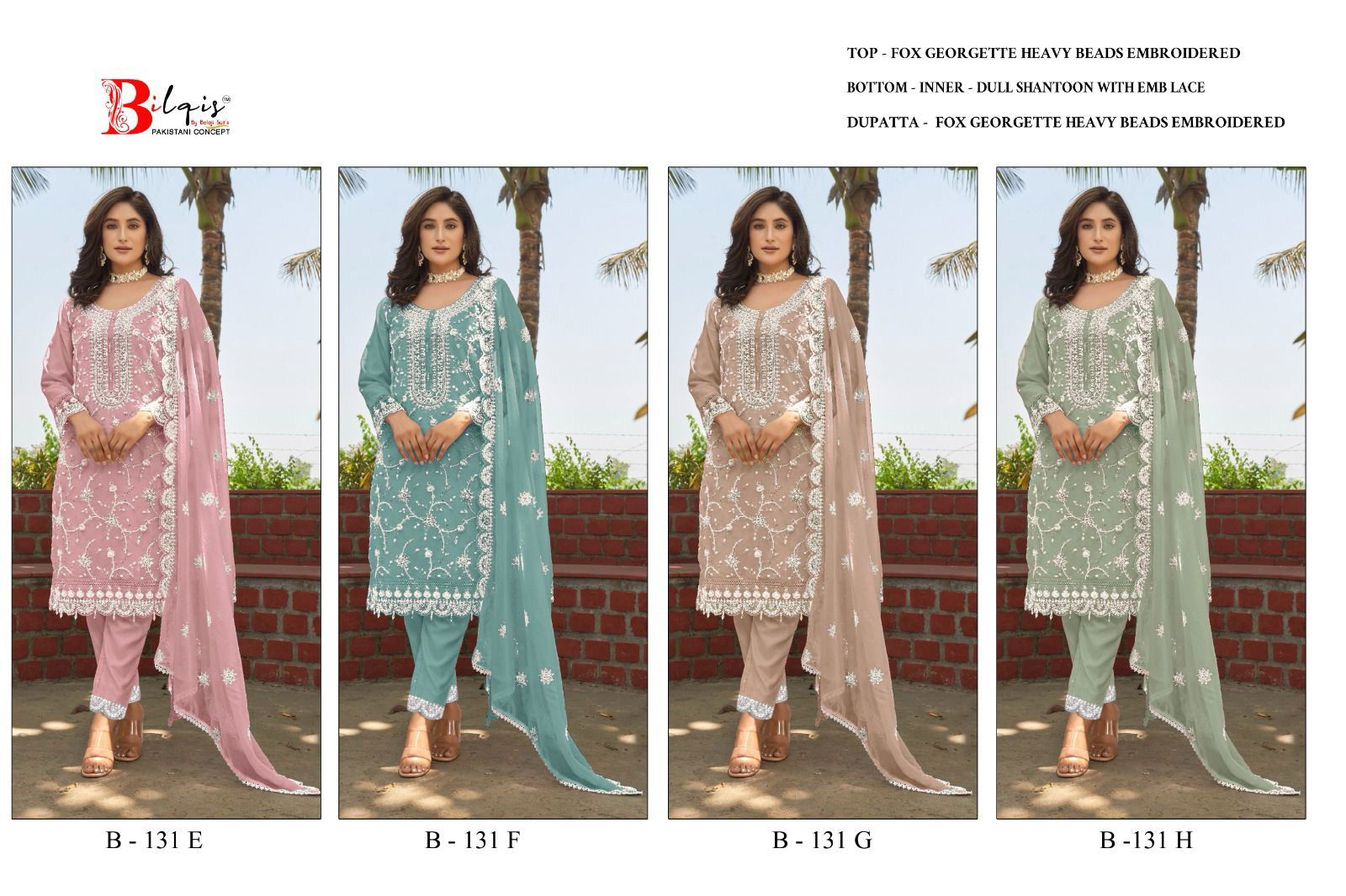 B 131 E To H by Bilqis  Georgette Pakistani Salwar Kameez Collection